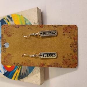 BLESSED SILVER DOG TAG EARRINGS